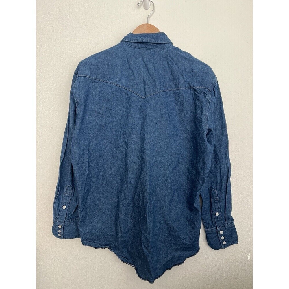 Vintage Wrangler Shirt Mens Large Blue Denim Pearl Snap Western Cowboy - Picture 3 of 5
